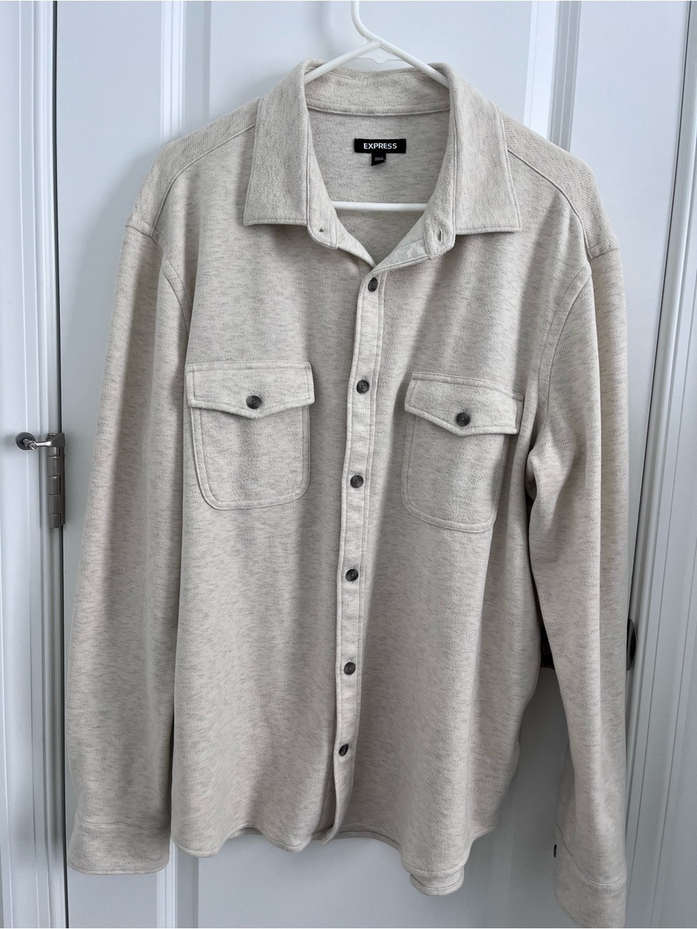 Express Men's Heathered Tan Knit Button Front Shirt Jacket Shacket